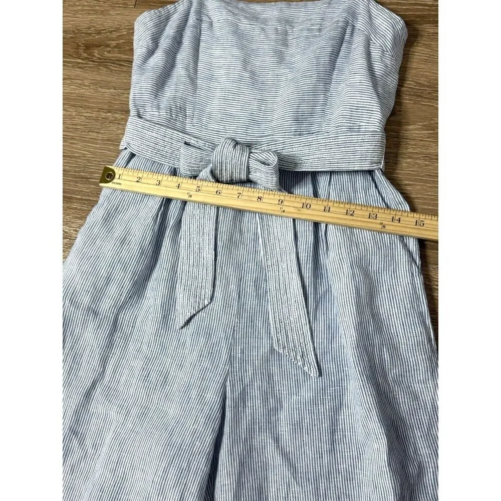 J. Crew Women’s Blue White Striped Linen Wide Leg Jumpsuit Preppy Size 0